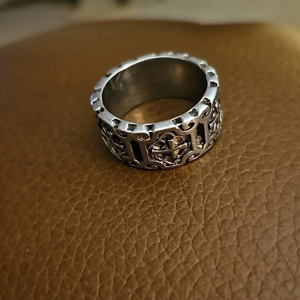 Silver Filled Stainless Steel Gothic Castlecore Cross Band Ring Size 10